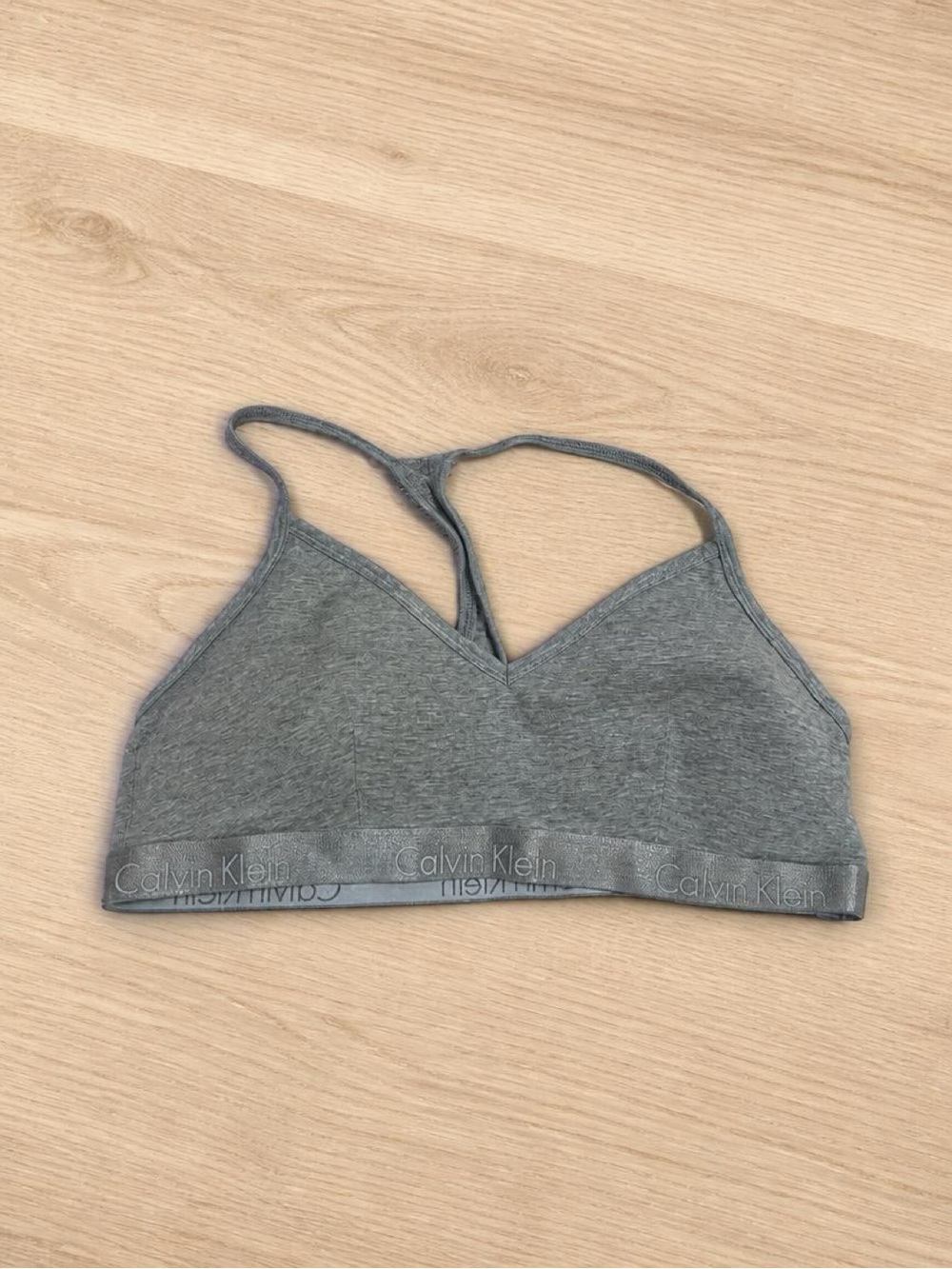 Calvin Klein Heather Grey Cotton Bralette with Logo Band